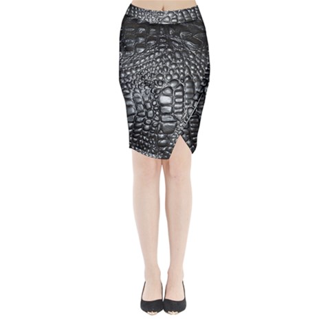 Black Alligator Leather Pattern Midi Wrap Pencil Skirt from ArtsNow.com