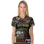 Book Collage Based On Harry Potter And The Philosopher s Stone Women s V-Neck Sport Mesh Tee
