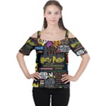 Book Collage Based On Harry Potter And The Philosopher s Stone Women s Cutout Shoulder Tee