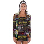 Book Collage Based On Harry Potter And The Philosopher s Stone Women s Long Sleeve Hooded T-shirt