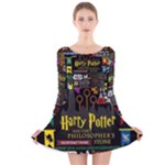 Book Collage Based On Harry Potter And The Philosopher s Stone Long Sleeve Velvet Skater Dress