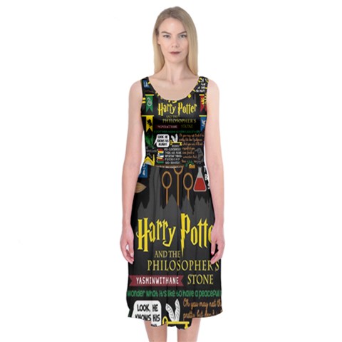 Book Collage Based On Harry Potter And The Philosopher s Stone Midi Sleeveless Dress from ArtsNow.com