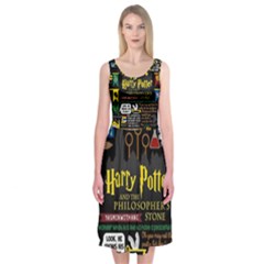 Book Collage Based On Harry Potter And The Philosopher s Stone Midi Sleeveless Dress from ArtsNow.com