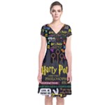 Book Collage Based On Harry Potter And The Philosopher s Stone Short Sleeve Front Wrap Dress