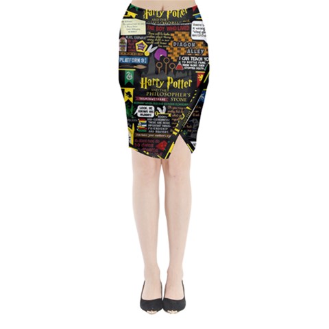 Book Collage Based On Harry Potter And The Philosopher s Stone Midi Wrap Pencil Skirt from ArtsNow.com