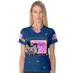 Nyan Cat Women s V-Neck Sport Mesh Tee
