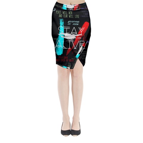 Twenty One Pilots Stay Alive Song Lyrics Quotes Midi Wrap Pencil Skirt from ArtsNow.com