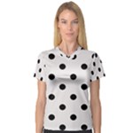 Polka Dots - Black on Pastel Pink Women s V-Neck Sport Mesh Tee