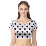 Polka Dots - Black on Pastel Pink Short Sleeve Crop Top (Tight Fit)