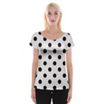 Polka Dots - Black on Pastel Pink Women s Cap Sleeve Top