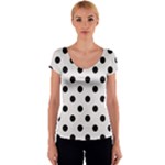 Polka Dots - Black on Pastel Pink Women s V-Neck Cap Sleeve Top