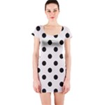 Polka Dots - Black on Pastel Pink Short Sleeve Bodycon Dress
