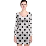 Polka Dots - Black on Pastel Pink Long Sleeve Bodycon Dress