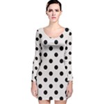 Polka Dots - Black on Pastel Pink Long Sleeve Velvet Bodycon Dress