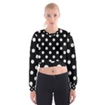 Polka Dots - Pastel Pink on Black Women s Cropped Sweatshirt