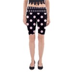 Polka Dots - Misty Rose Pink on Black Yoga Cropped Leggings