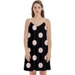 Polka Dots - Misty Rose Pink on Black Women s Reversible Sports Bra with Border