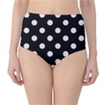 Polka Dots - Misty Rose Pink on Black High-Waist Bikini Bottoms
