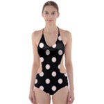 Polka Dots - Misty Rose Pink on Black Cut-Out One Piece Swimsuit