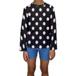 Polka Dots - Misty Rose Pink on Black Kid s Long Sleeve Swimwear