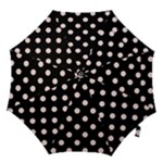 Polka Dots - Misty Rose Pink on Black Hook Handle Umbrella (Small)