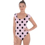 Polka Dots - Black on Piggy Pink Short Sleeve Leotard (Ladies)