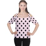 Polka Dots - Black on Piggy Pink Women s Cutout Shoulder Tee