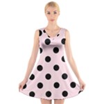 Polka Dots - Black on Piggy Pink V-Neck Sleeveless Dress