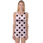 Polka Dots - Black on Piggy Pink One Piece Boyleg Swimsuit