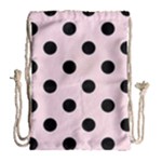 Polka Dots - Black on Piggy Pink Drawstring Bag (Large)