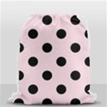Polka Dots - Black on Piggy Pink Drawstring Bag (Small)
