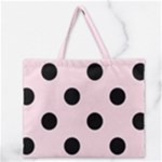 Polka Dots - Black on Piggy Pink Zipper Large Tote Bag