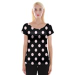 Polka Dots - Piggy Pink on Black Women s Cap Sleeve Top