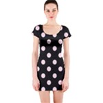 Polka Dots - Piggy Pink on Black Short Sleeve Bodycon Dress