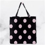 Polka Dots - Piggy Pink on Black Grocery Tote Bag