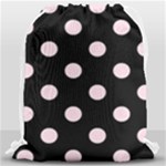 Polka Dots - Piggy Pink on Black Drawstring Bag (Large)
