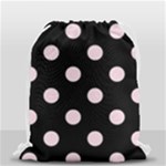 Polka Dots - Piggy Pink on Black Drawstring Bag (Small)
