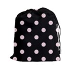 Polka Dots - Piggy Pink on Black Drawstring Pouch (XXl)