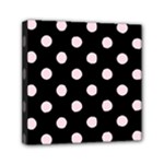 Polka Dots - Piggy Pink on Black Mini Canvas 6  x 6  (Stretched)