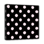 Polka Dots - Piggy Pink on Black Mini Canvas 8  x 8  (Stretched)
