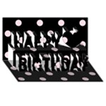 Polka Dots - Piggy Pink on Black Happy Birthday 3D Greeting Card (8x4)