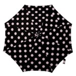 Polka Dots - Piggy Pink on Black Hook Handle Umbrella (Large)