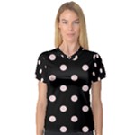 Polka Dots - Pale Pink on Black Women s V-Neck Sport Mesh Tee