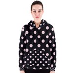 Polka Dots - Pale Pink on Black Women s Zipper Hoodie