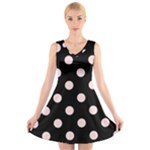 Polka Dots - Pale Pink on Black V-Neck Sleeveless Dress