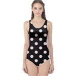 Polka Dots - Pale Pink on Black One Piece Swimsuit