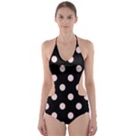Polka Dots - Pale Pink on Black Cut-Out One Piece Swimsuit