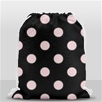 Polka Dots - Pale Pink on Black Drawstring Bag (Small)