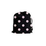 Polka Dots - Pale Pink on Black Drawstring Pouch (S)