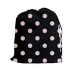 Polka Dots - Pale Pink on Black Drawstring Pouch (XXl)